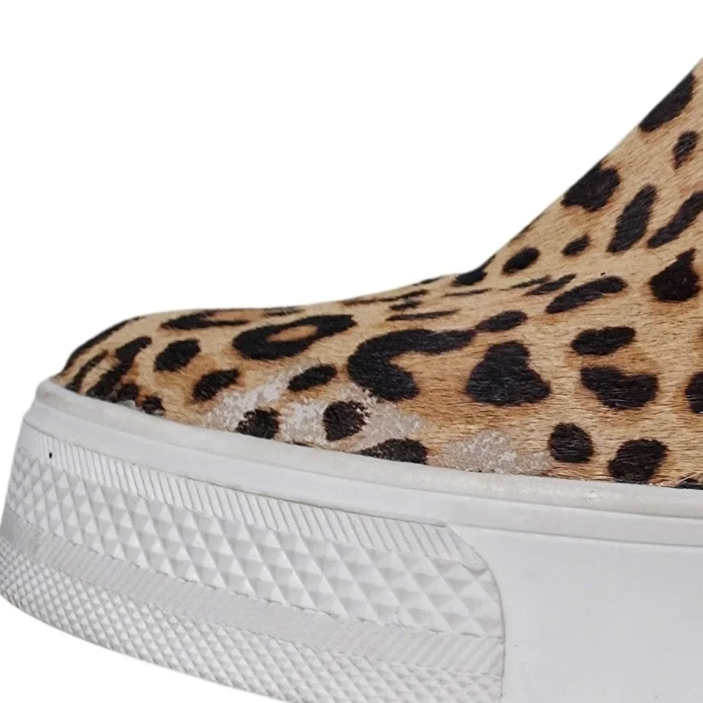 Steve Madden Wedgie Leopard Cow Hair Leather Hidden Wedge Zip Up Sneakers 8M